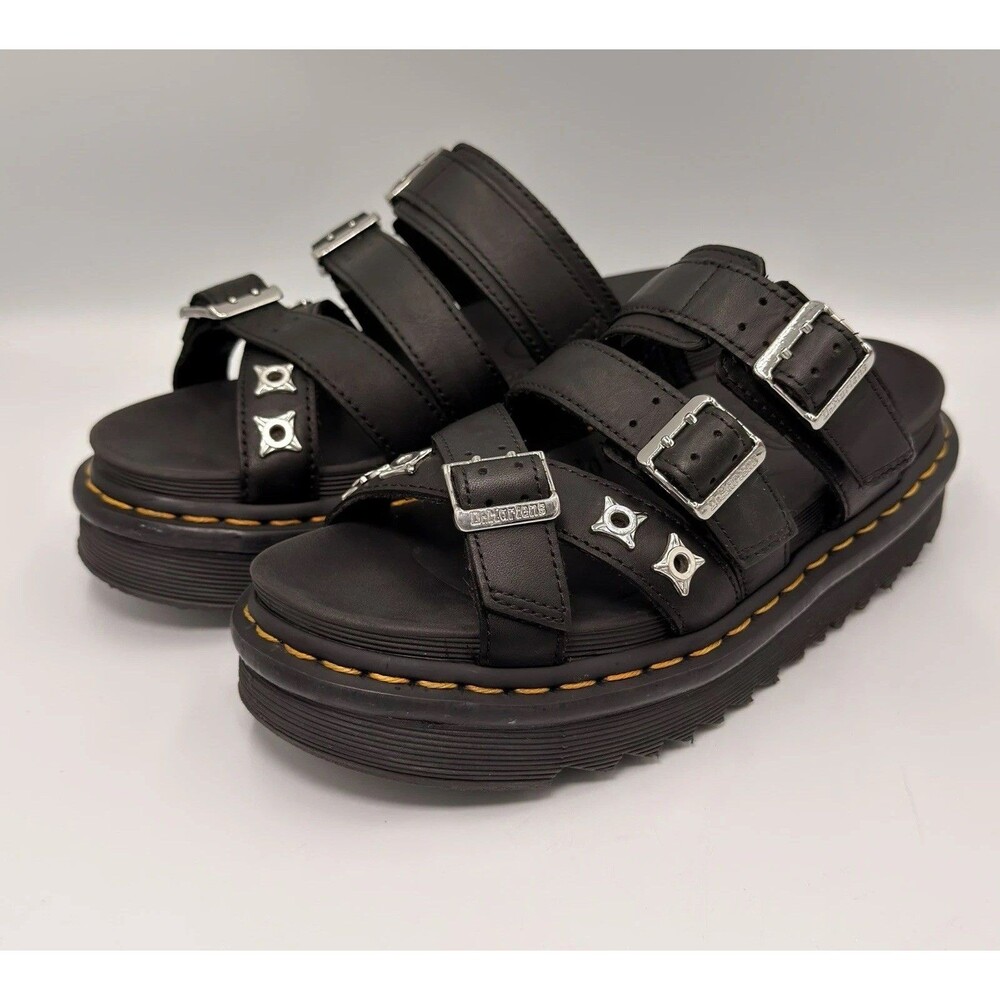 Dr Martens Ryker II HDW Leather Studded Hardware Slide Sandals Black Womens US 6